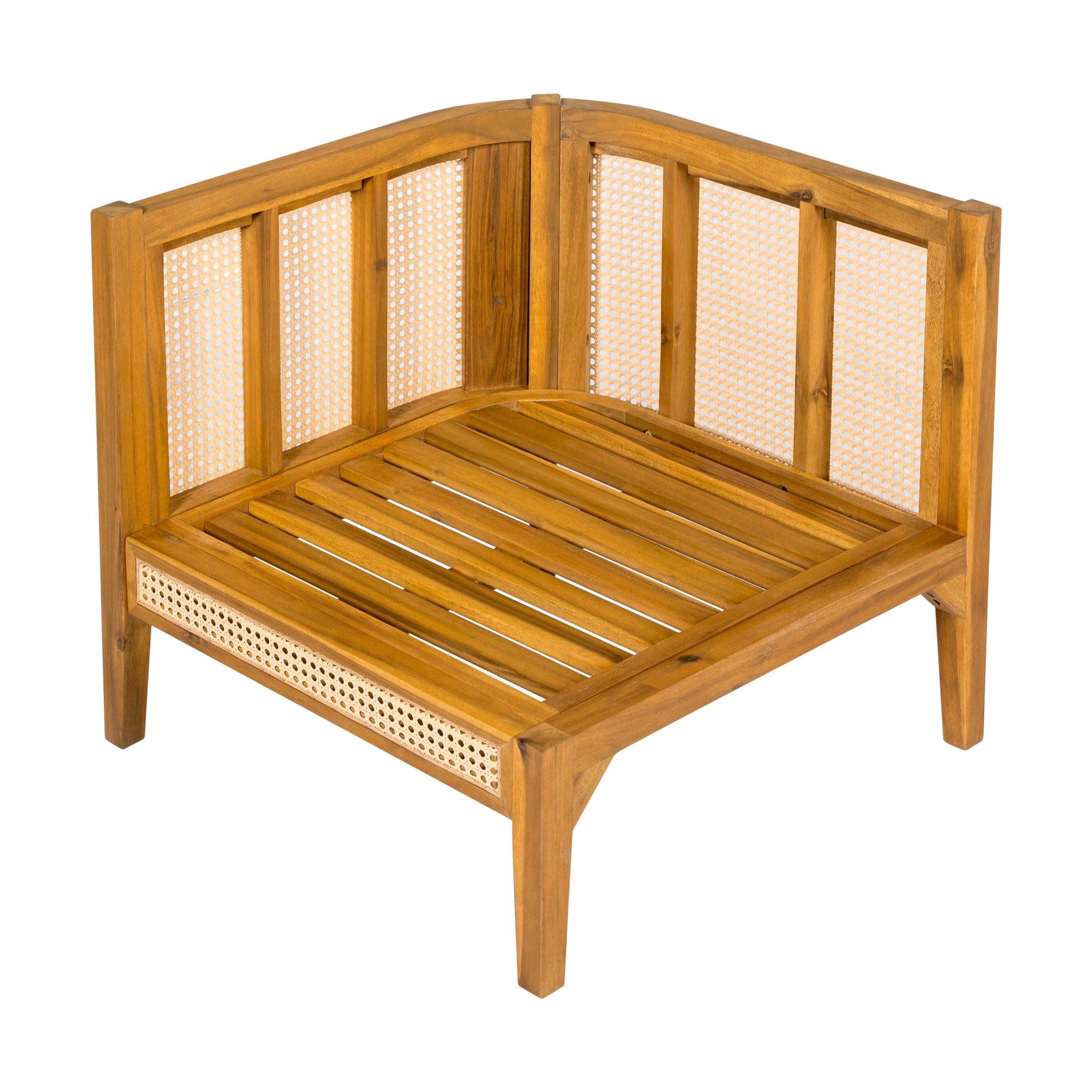 Christopher Knight Home Outdoor Corner Chair, Wood Frame, Cane Accents and Cushions, Teak+Beige