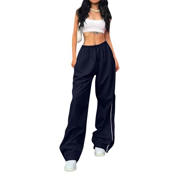 Loose Pants for Women Elastic High Waist Wide Leg Athletic Pants Y2K Streetwear Causal Sweatpants, S