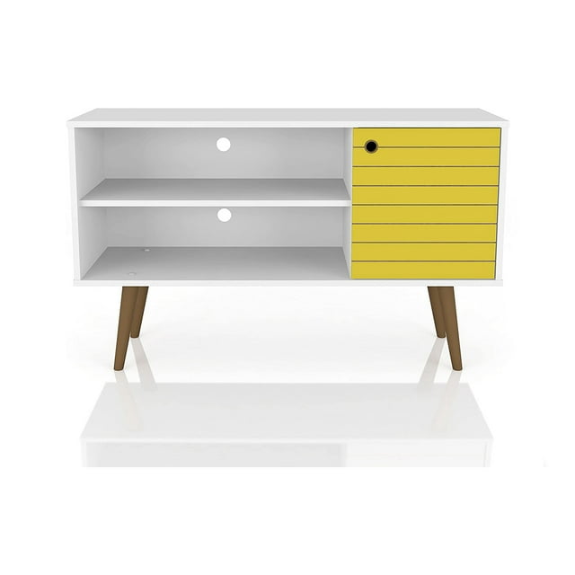 Manhattan Comfort Liberty Meuble Télé Milieu du Siècle Moderne de 42,52 Pouces, Blanc et Jaune