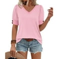 thumbnail image 4 of Enridrech Women's Summer Blouse Puff Short Sleeve Shirts Tops Casual Loose Crew Neck Striped T Shirt Top for Women, 4 of 5