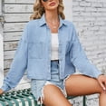 thumbnail image 5 of Ashirexll Womens Denim Jacket Fashion Color Lapel Look Slimmer Sleeve Cropped Jean Jacket Light Blue M, 5 of 8