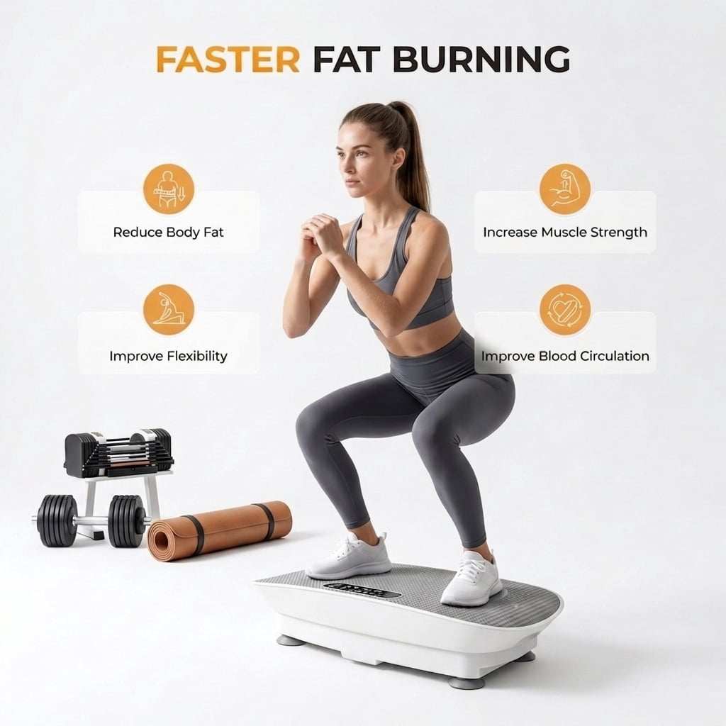 Fenbeli White Vibration Plate Exercise Machine, Whole Body Vibration Platform with Bluetooth, Remote Control, 2 Yoga Straps, 5 Resistance Bands, 450 lb Capacity