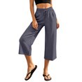 thumbnail image 5 of Linen Capris for Women Wide Leg Petite Pull On Pants with Drawstring Elastic Waist Casual Cropped Pants Dark Gray L, 5 of 6