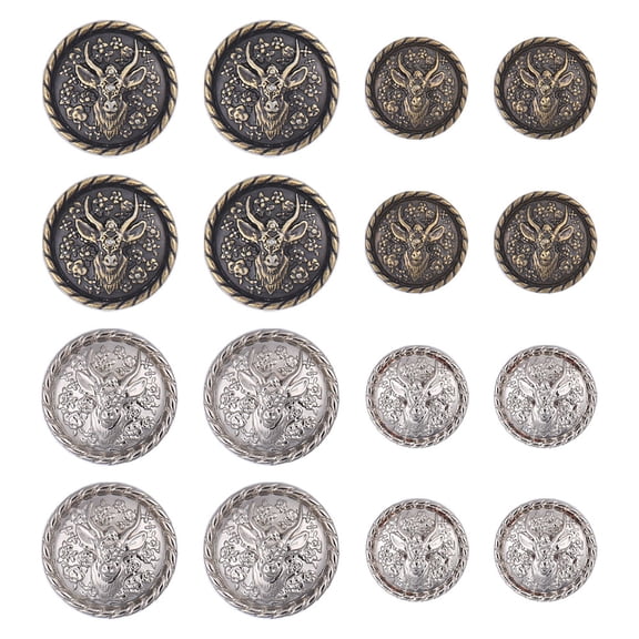 48 Pcs 4 Style Metal Sewing Button Round Deer Pattern Buttons Decorative Alloy Shank Buttons for Suits Blouses Skirts Coat Uniform Jacket Sewing Craft