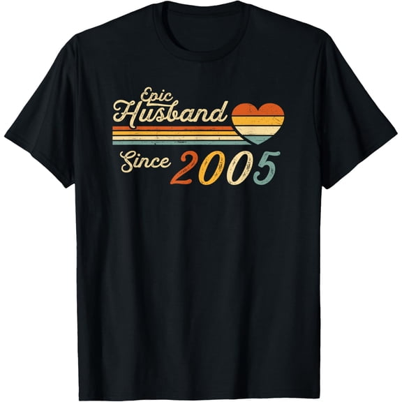 20th wedding anniversary - Epic Husband Since 2005 20 years T-ShirtMen's and women's gift, black and white T-shirt, size: Extra large S-4XL