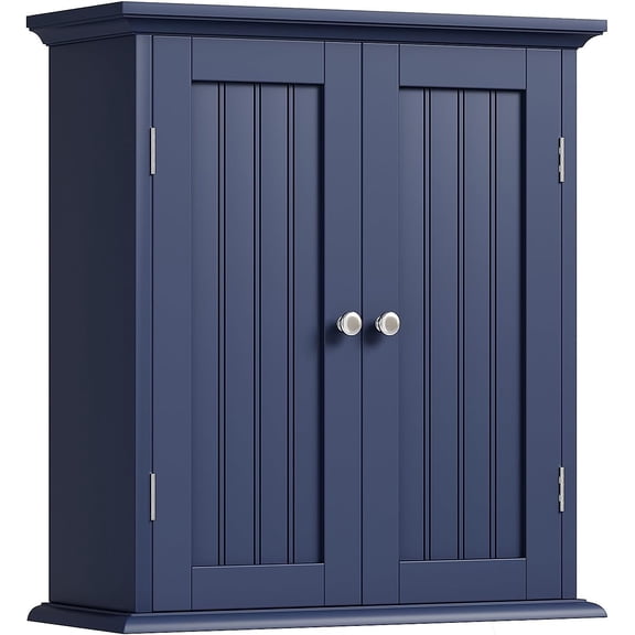 Over-The-Toilet Bathroom Wall Storage Cabinet with 2 Doors and Adjustable Shelves, Navy Blue