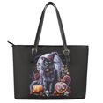 thumbnail image 2 of ZUXONGSY Pumpkin Black Cat Bat Rose Print Halloween Handbag for Women Practicality Laptop Tote Bag PU Leather Satchel Handbags with Handle for Daily Use Work, 2 of 6