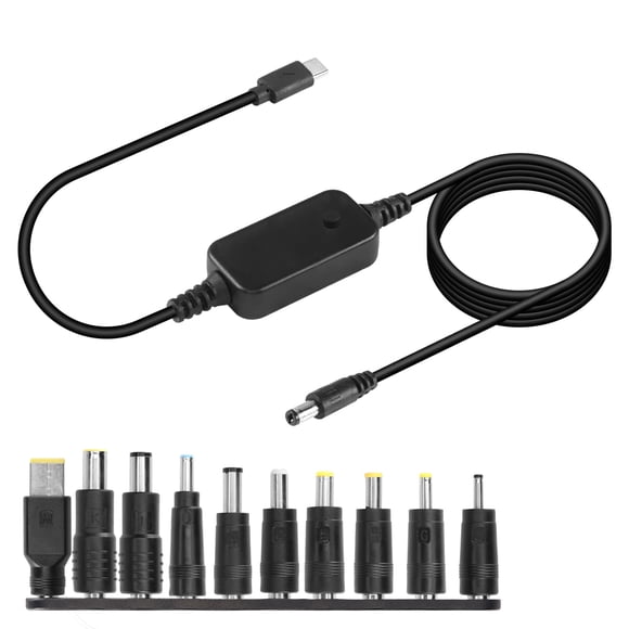 CERRXIAN 3.6FT USB C to DC PD Adapter Cable with 10 Connecor Tips,Type-C to DC Power Cable Output Adjustable Voltage 5V-9V-12V-15V-20V PD Fast Chargi