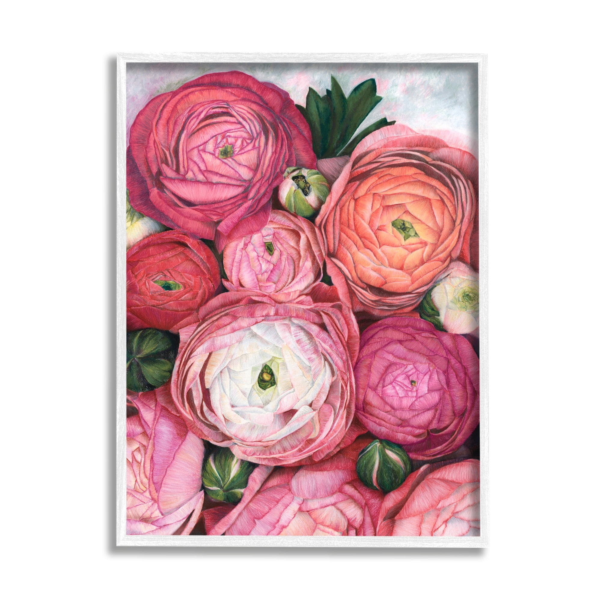 Stupell Romantic Red Peonies Budding Botanical & Floral Painting White Framed Art Print Wall Art