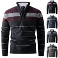thumbnail image 2 of ZCFZJW Mens Sweate Quarter Zip Striped Sherpa Fleece Pullover Color Block Knit Sweaters for Men, Plush Thick Warm Long Sleeve Casual Sweatershirt Coffee XXL, 2 of 5