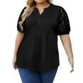 thumbnail image 4 of Summer Plus Size Women Casual Hollow Short Sleeved Loose Henley Blouse Tops, 4 of 4