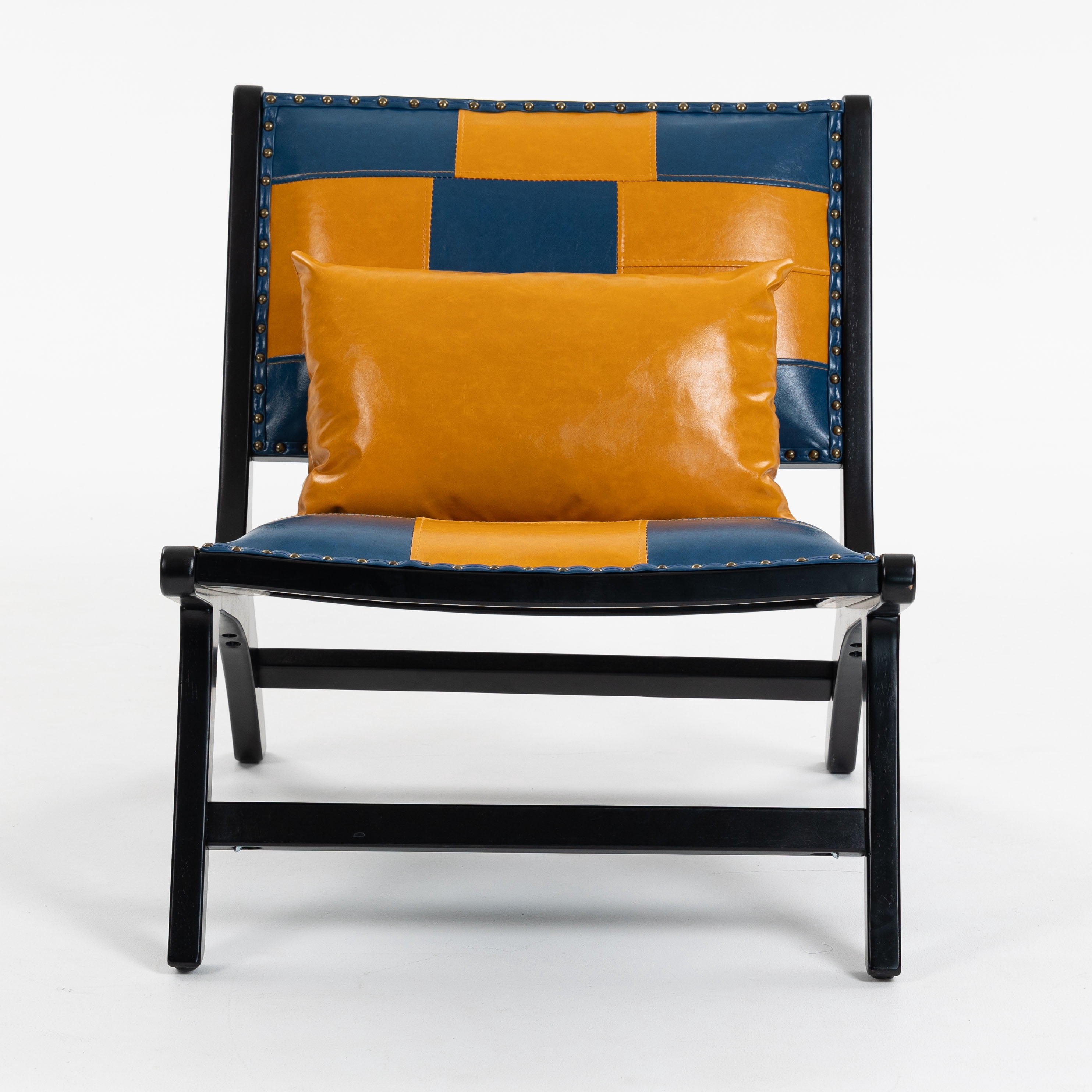 Aukfa Mid Century Accent Chair with Solid Wood Frame, Scandinavian Lounge Arm Chair for Living Room Bedroom,Blue