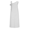 thumbnail image 6 of RongHuan Linen Dress Women Loose Fit Lace Floral Trim Midi Beach Dress Summer Sleeveless Vacation Sun Dresses with Pockets, 6 of 8