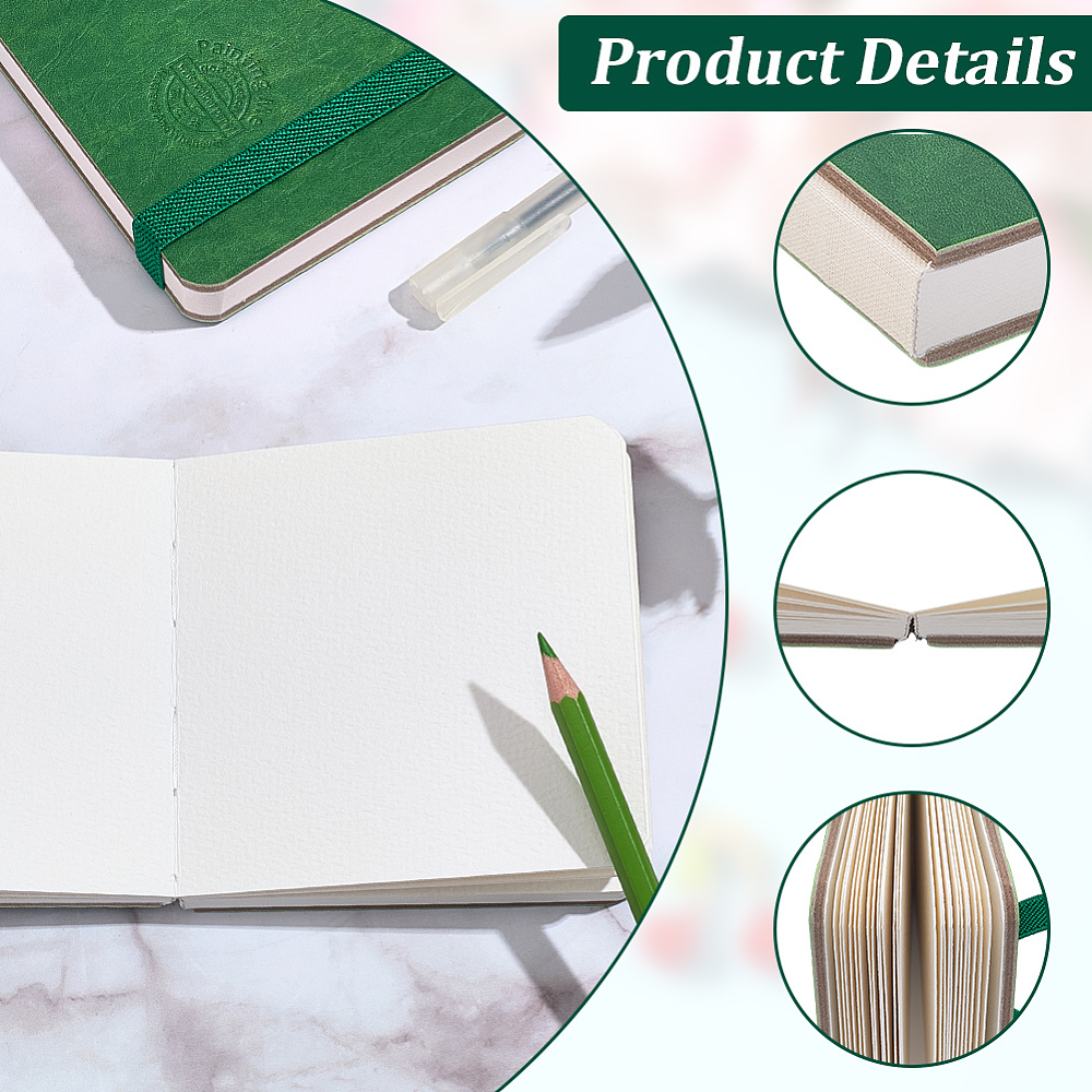 2 Pack 4x4 Inch Green Watercolor Sketchbook Watercolor Journal Book Imitation Leather Surface 26 Pages Texture Paper Sketchbook1set