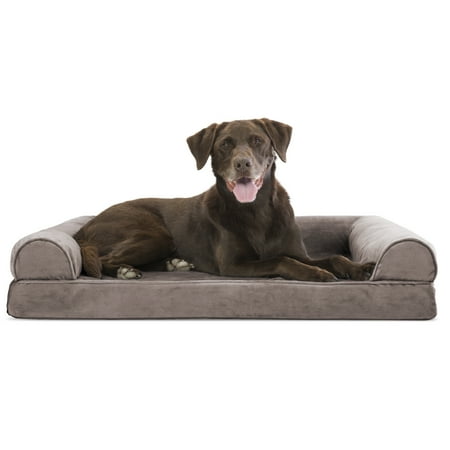 UPC: 0842229117172 | FurHaven Pet Products Faux Fur & Velvet Orthopedic Sofa Pet Bed for Dogs & Cats – Driftwood Brown Large