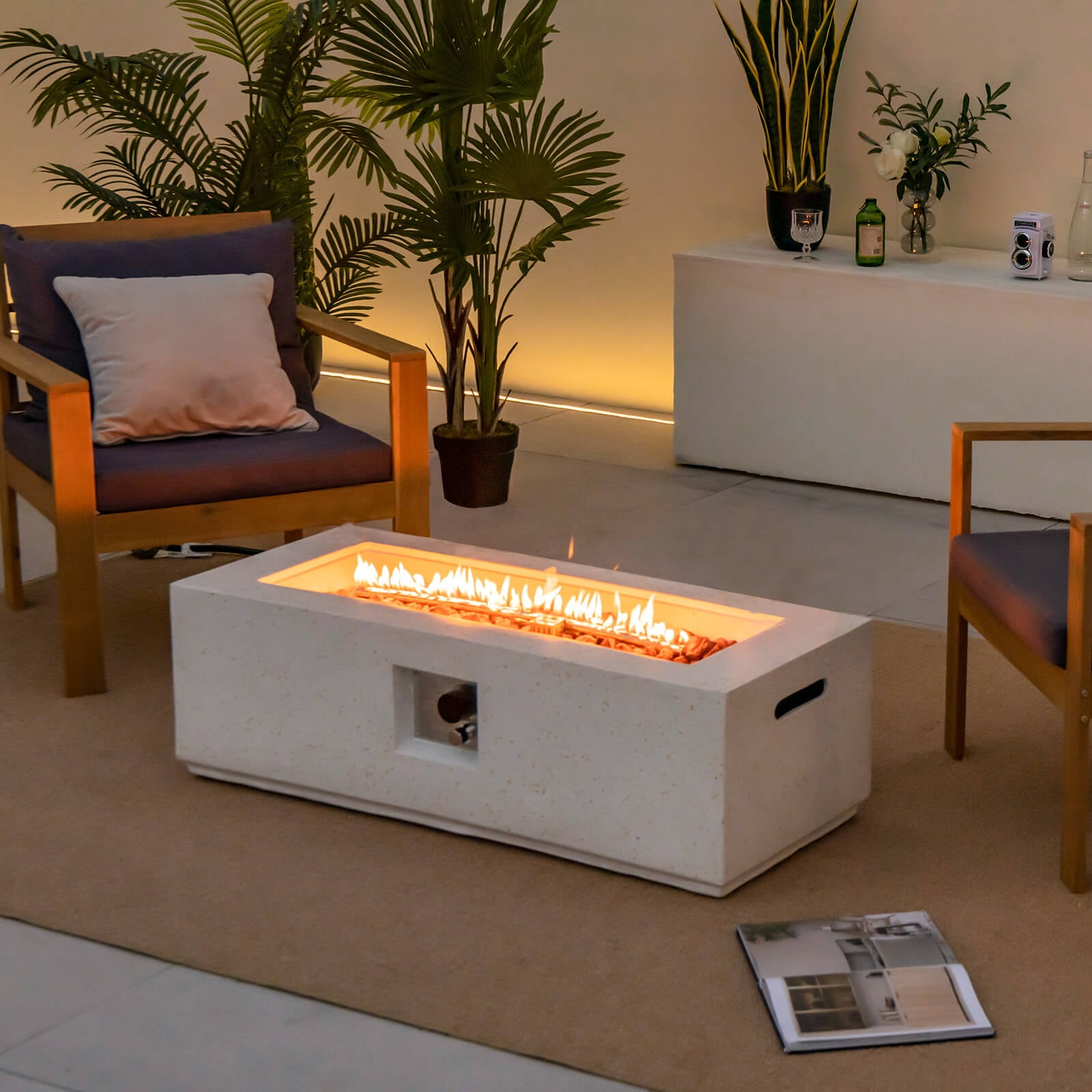 Costway 42'' Terrazzo Fire Pit Table 50,000 BTU, Outdoor