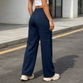 thumbnail image 5 of LEAVINGSUO Wide Leg Sweatpants for Women Drawstring Elastic Waist Side Flap Pocket Work Pants Straight cut Casual Trousers Navy S, 5 of 9
