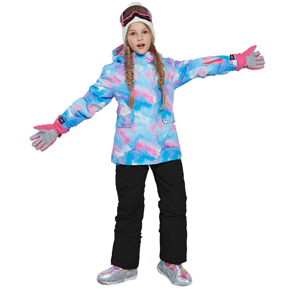 Snow Ski Bib Pants 2-Pieces Snowboard & Skiing Outfit Set LPATTERN Baby/Toddler Boys Girls Winter Warm Snowsuit Polka Dot Ski Suit Set Fur Hood Puffer Down Jacket 