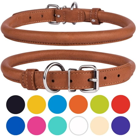 Rolled Leather Dog Collar for Small Dogs, Brown - Walmart.com