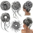 thumbnail image 1 of HOOJIH Piezas de pelo de moño desordenado, 4 piezas de moño desordenado, piezas de pelo de moño recto para mujeres, extensiones de cola de caballo onduladas y despeinadas, coleteros para el cabello co, 1 of 5