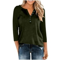 Yghzkop Women's Button Down V Neck 3/4 Sleeve Raglan T-Shirt Top Loose Fit Casual Blouse Baseball Tee Drop Shoulder Comfortable Daily Top
