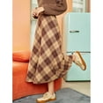 thumbnail image 6 of Plaid A Line Long Skirt High Waist Elastic Side Pocket Thick Women Skirt for Autumn Winter Khaki XL, 6 of 8