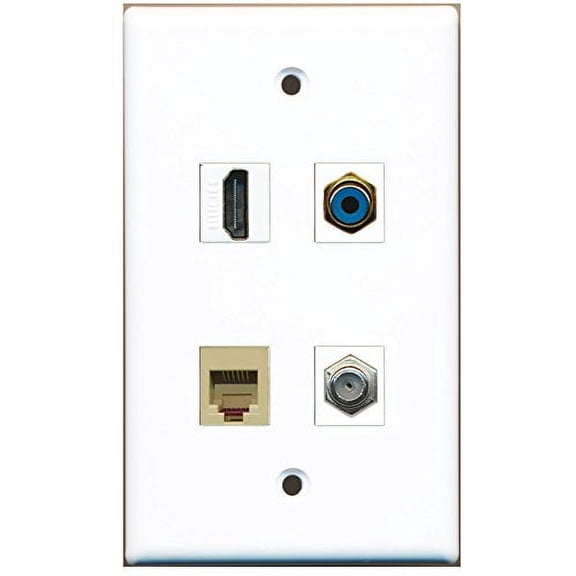RiteAV - 1 Port HDMI 1 Port RCA Blue 1 Port Coax Cable TV- F-Type 1 Port Phone RJ11 RJ12 Beige Wall Plate