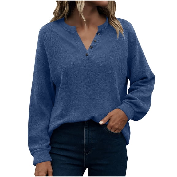 Womens Long Sleeve Sweaters Knit Button Shirt Lightweight Dressy Casual Basic Pullover Tops Fall Fashion