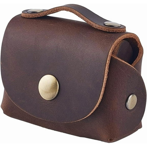Leather Tiny Handbag Vintage Mini Full Grain Leather Coin Bag Purse with Snap Closure Handle Money Pouch for Coin Change Headphones 3.15x2.17x1.38 inch