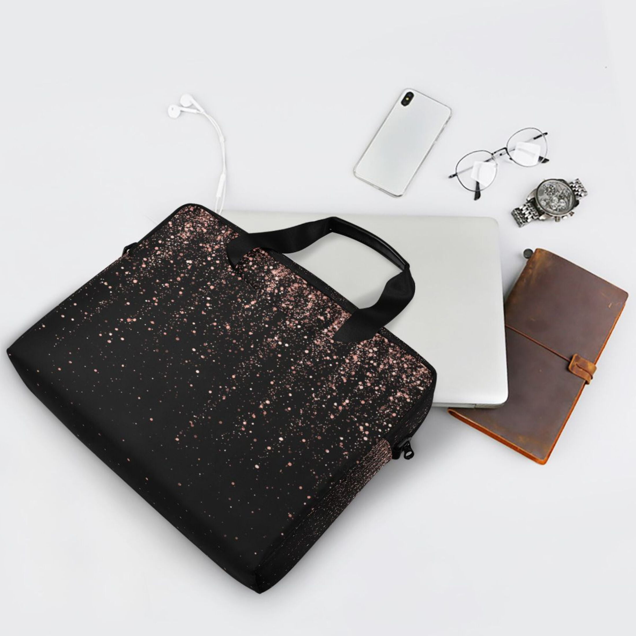 16" Laptop Tote Bag Laptop Sleeve Case Computer Briefcase for Work & Travel Rose Gold Glitter