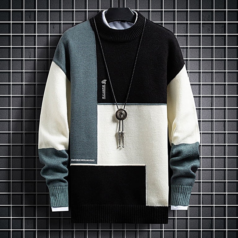 SINAR Men's Fuzzy Pullover Sweater - Long Sleeve, Soft Knit, Winter Graphic Sweater