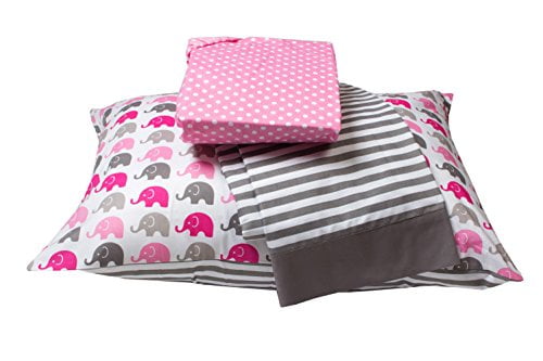 Bacati - Elephants 3 Pc Toddler Bedding Sheet Set (Pink/Grey)