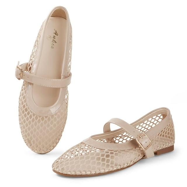Sandalias planas Ankis Mesh para mujer Nude Mary Jane 2025 Summer