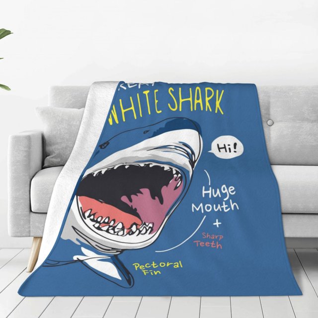 Fotbe Great White Shark Manta de Franela Acolchonada con Estampado, Súper Suave y Esponjosa, Extra Grande para Sofá, Cama, Uso Todo el Año-60"x50"