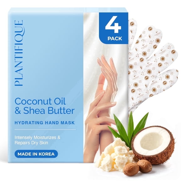 Plantifique Hand Mask for Dry Hands, 4 Pairs Moisturizing Gloves with Shea Butter, Hyaluronic Acid & Macadamia