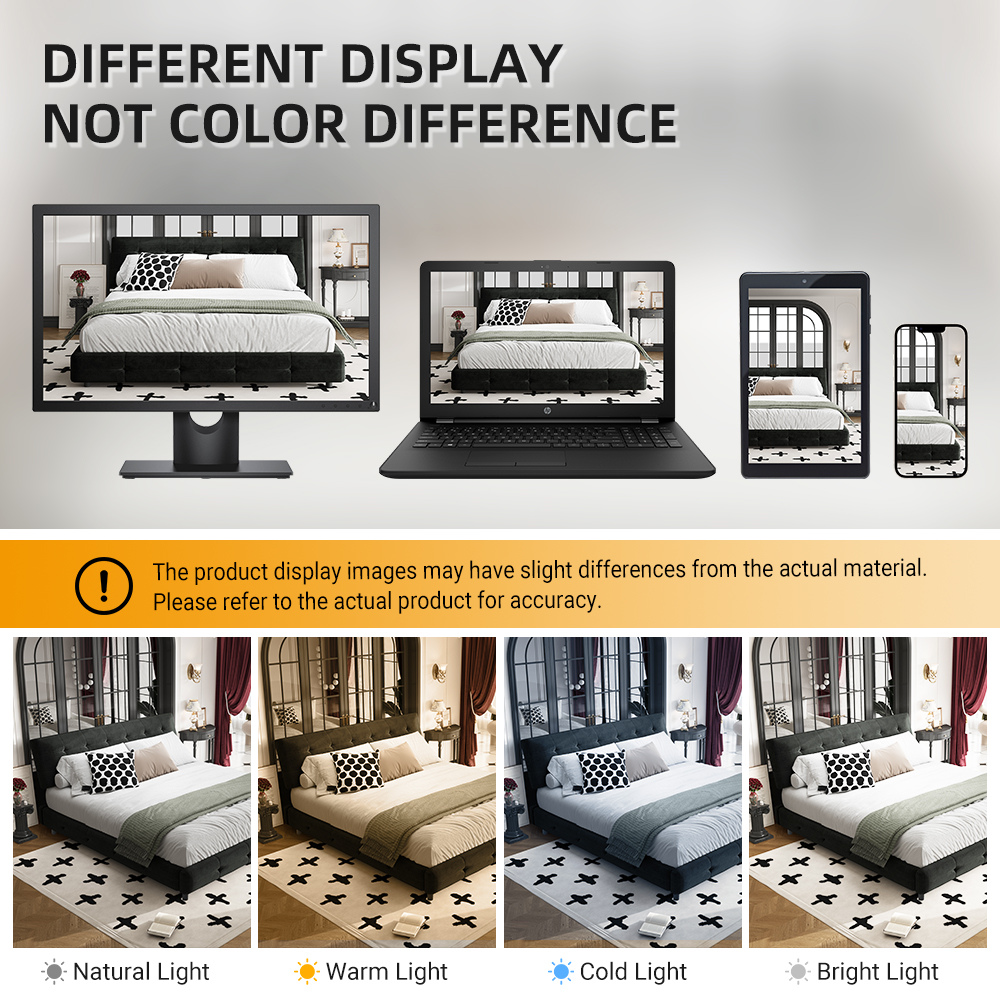 King Size Bed Frame for Bedroom, Platform Bed Frame with Tufted Headboard, Metal and Wooden Slats Double Support, Ultra-Soft Cloud Pillow Design, Noise-Free, Black