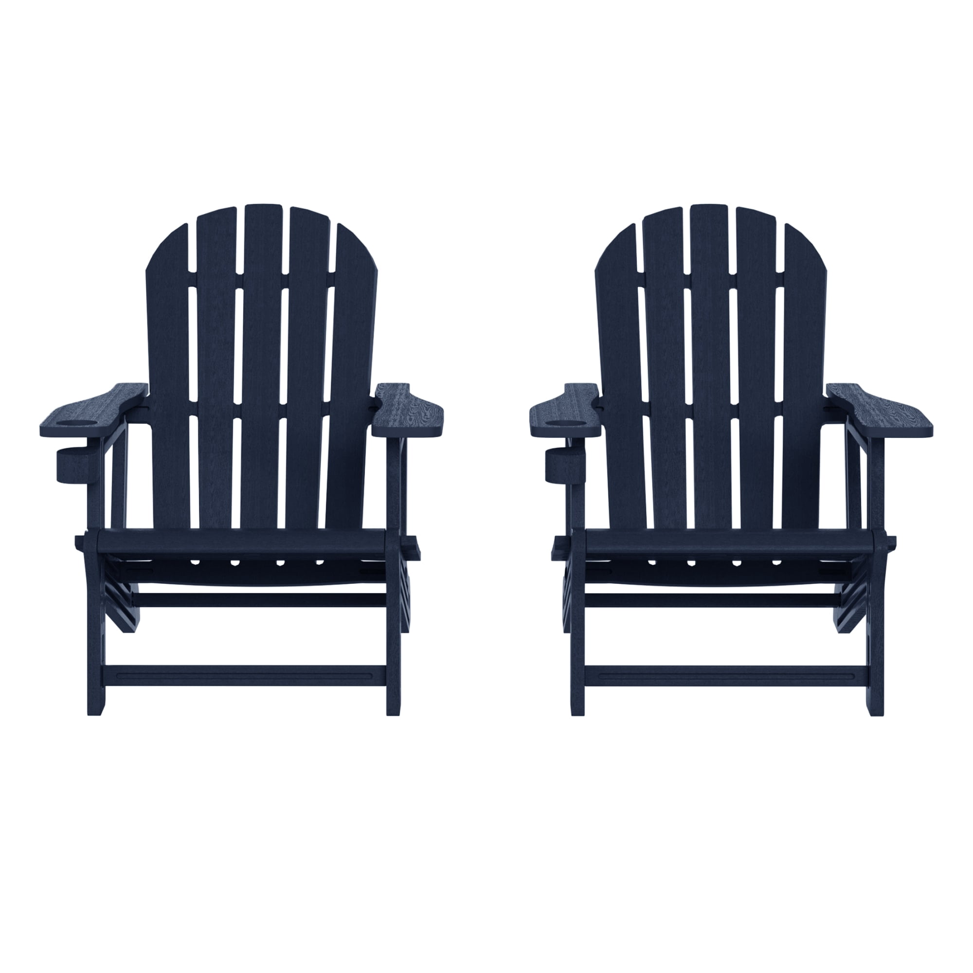 WestinTrends Azura Tool-Free Assembly Outdoor Patio HDPE Plastic Adirondack Chair with Cup Holder (Set of 2), Navy Blue