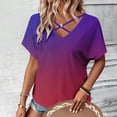 thumbnail image 5 of LEBONYARD Tops for Women 2024,Women's Fashion Solid Color Short-sleeved V-neck Loose Casual Tops Purple S, 5 of 8
