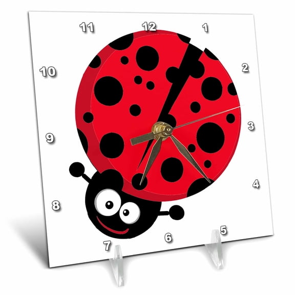 3dRose, Cute Little Goofy Ladybug With Lots Of Spots, 6x6 Desk Clock