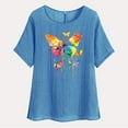 thumbnail image 4 of lcziwo Womens Summer Cotton Linen Beach Tops Fashion Butterfly Print Tunic Tees Loose Casual Crewneck Short Sleeve Flowy Blouses Today Prime Sales Blue S, 4 of 8