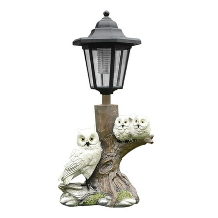 SunniMix Owl Figurine Lantern Courtyard Art Decor Lawn Farm Statue Light