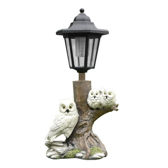 SunniMix Owl Figurine Lantern Courtyard Art Decor Lawn Farm Statue Light