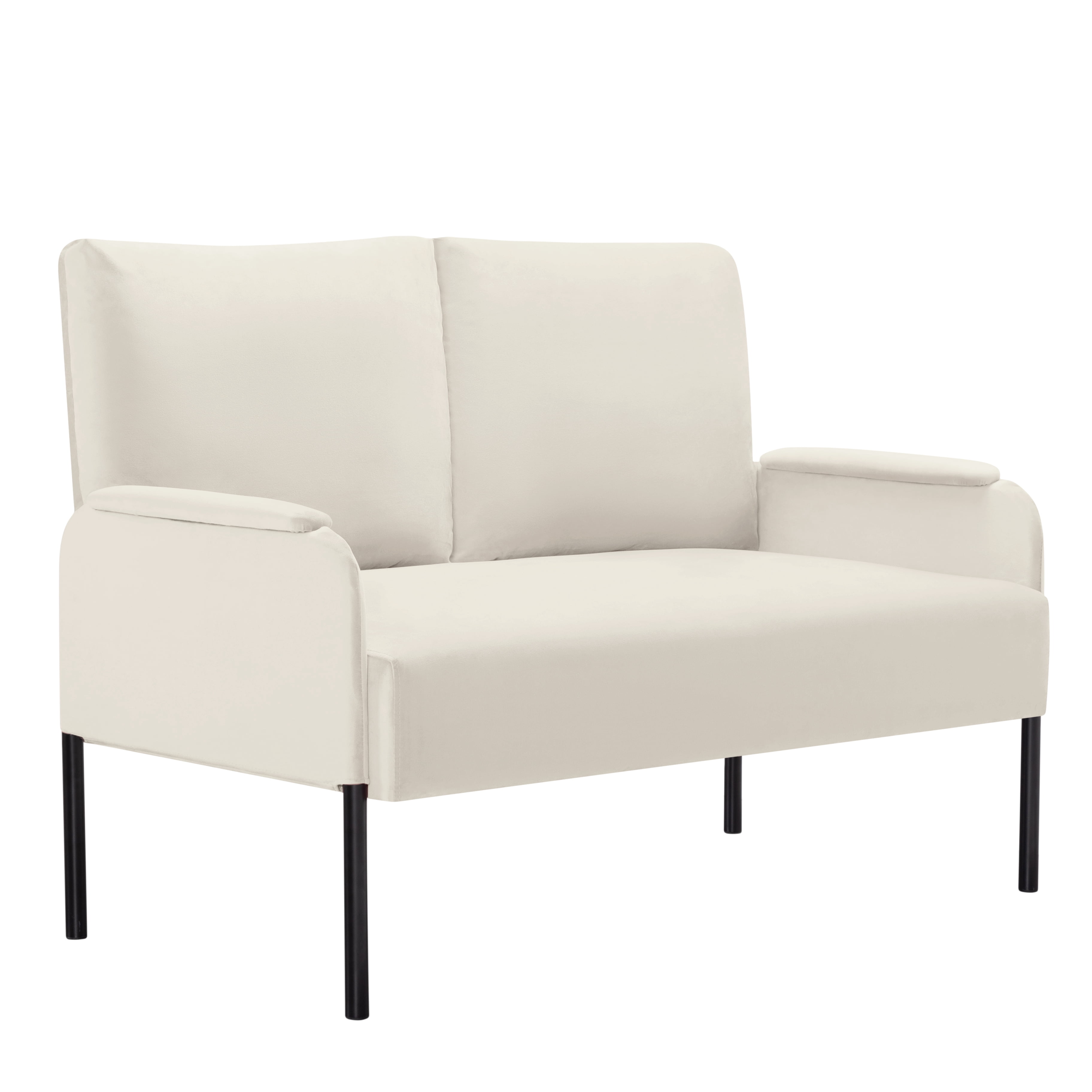 BSHTI 45.7" Metal Frame Loveseat Couch – Solid Wood & Iron Combination, High-Density Foam Seat, Removable Washable Back Cushion, for Small Spaces, Apartments，Beige