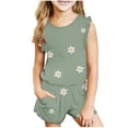 thumbnail image 2 of Summer Savings Clearance! Nskgu Girls Summer Tee Tops and Shorts Set Cute Floral Printed Two Piece Outfits Casual Ruffle Sleeve Tank Tops with Side Pockets Size 4-13 Years under $10, 2 of 8