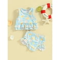 thumbnail image 3 of Musuos Toddler Girl's Summer Two-piece Swimsuit 3M 6M 12M 2Y 3Y Starfish Print Sleeveless Crewneck Ruffled Tank Tops with Shorts Set, 3 of 10