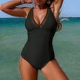 thumbnail image 6 of LIBRCLO Womens One Piece Swimsuits Deep V Hollow Solid Color Bikini Sling Comfortable Summer Beach Bathing Suits, 6 of 8