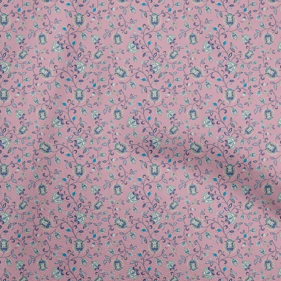 oneOone Georgette Viscose Light Pink Fabric Jacobean Floral Quilting Supplies Print Sewing Fabric By The Yard 42 Inch Wide