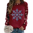 thumbnail image 3 of Gibobby Sudadera Navidad mujer Sudadera casual para mujer con estampado de Navidad, cuello redondo, camisetas casuales de manga larga, camisas de entrenamiento(Vino,XG), 3 of 5