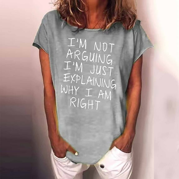 Viikei Short Sleeve Womens Tops Womens Short Sleeve Shirts Plus Size Shirts for Women Clearance Casual Funny Letter Printed O-Neck Tees Top