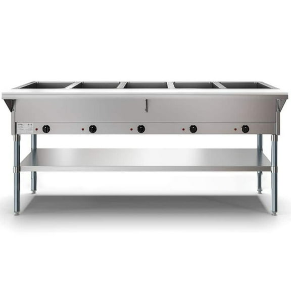 NSF 72 In-ch 5 Open Well Electric Steam Table with Undershelf, Buffet Server, 220V Commercial Warmer Steam and Dry Table